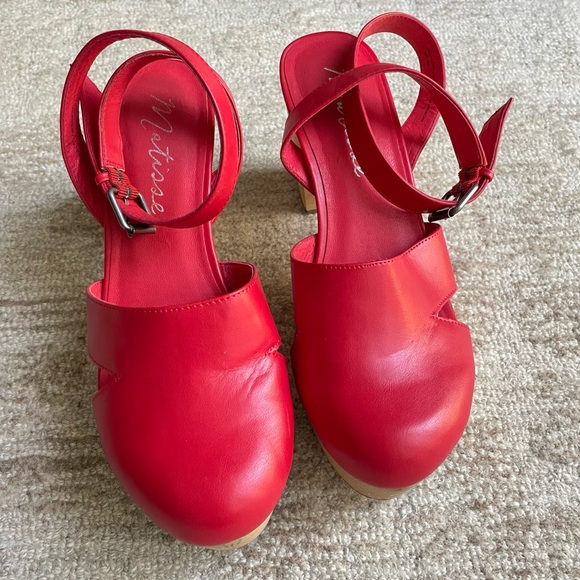 Matisse Free People Red Vegan Leather Heel Platform Clogs 10 - Picture 2 of 11